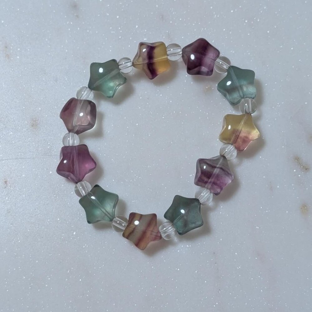 Rainbow Fluorite Star Crystal Bracelet Celestial Boho